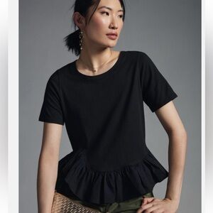Anthropologie Maeve black Peplum  Tee XS